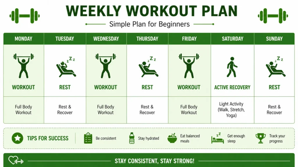 weekly gym workout schedule for beginners calendar plan