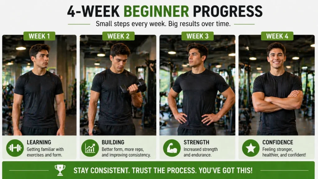 beginner gym progress over 4 weeks improvement in strength and confidence