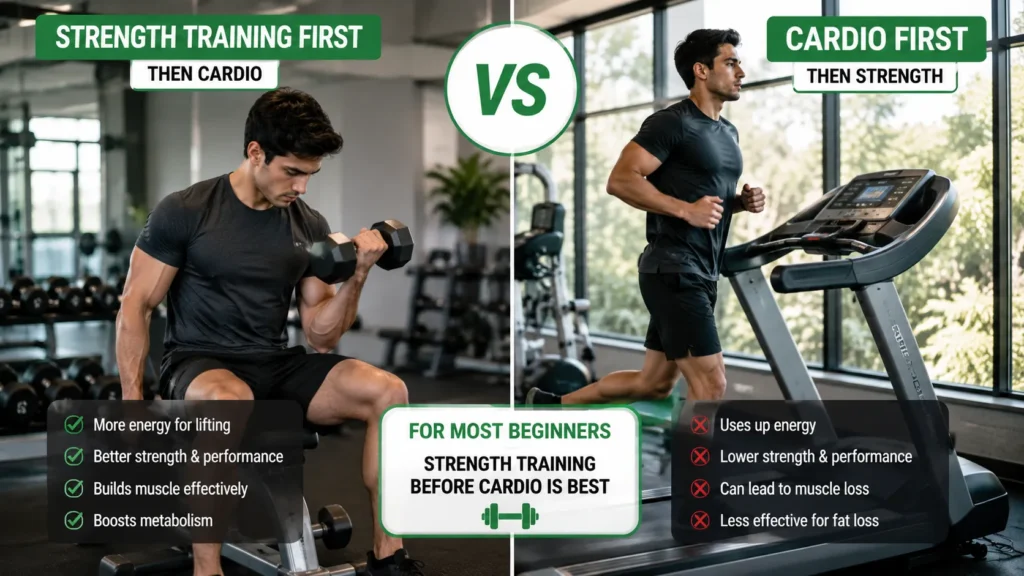 Comparison of beginner doing cardio and strength training in gym