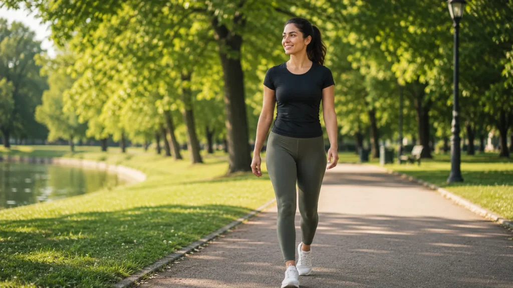 Beginner walking outdoors on an active recovery day