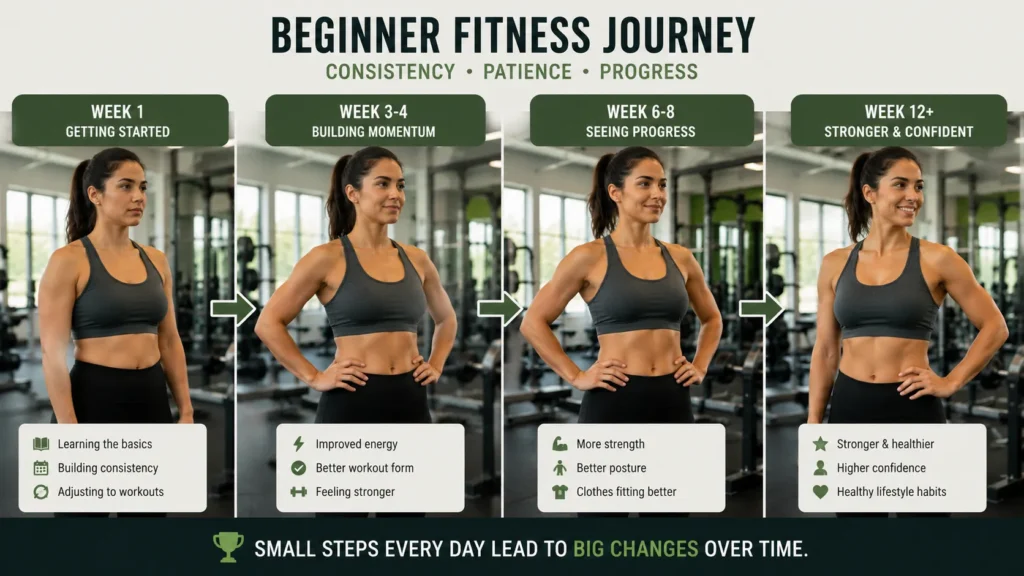 Beginner fitness progress and confidence improvement over several weeks of consistent workouts