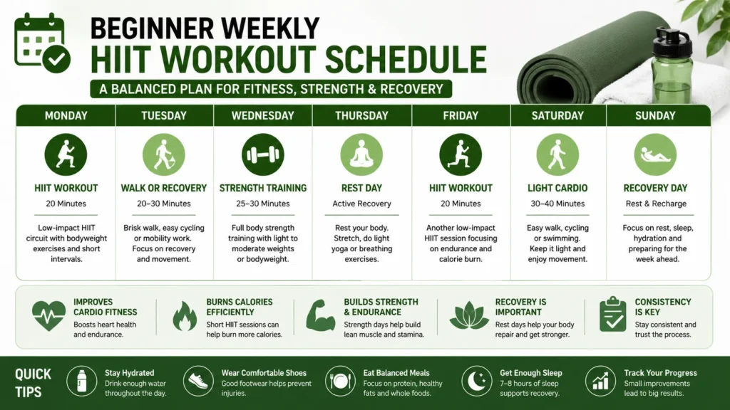 Weekly HIIT workout schedule for beginners