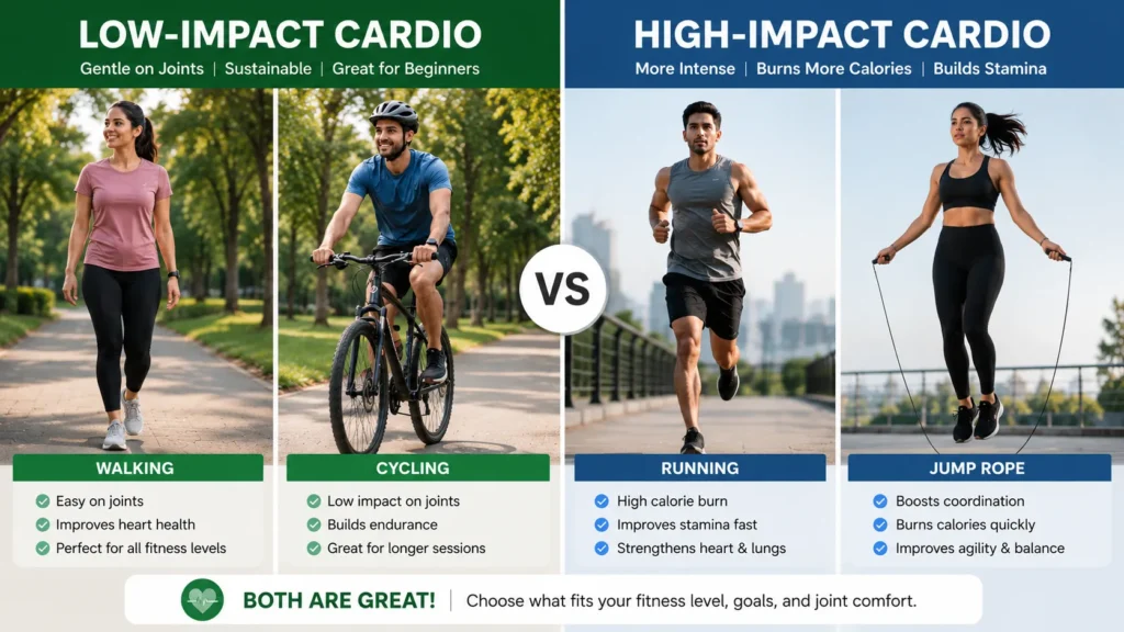 Comparison of low-impact and high-impact cardio exercises for beginners