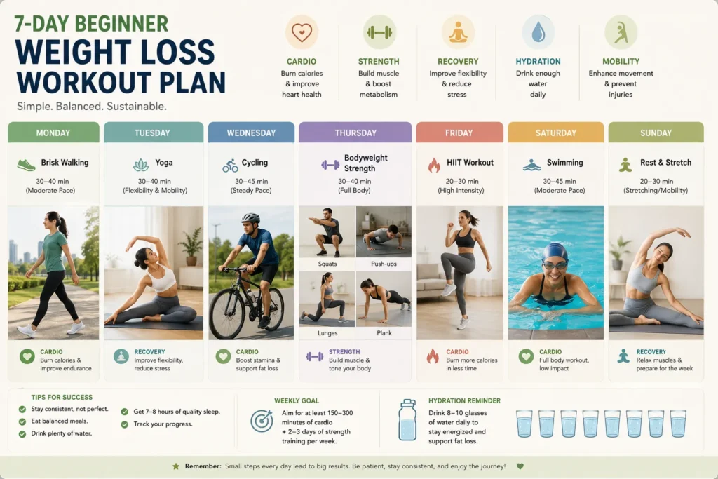 weekly beginner workout plan for sustainable weight loss