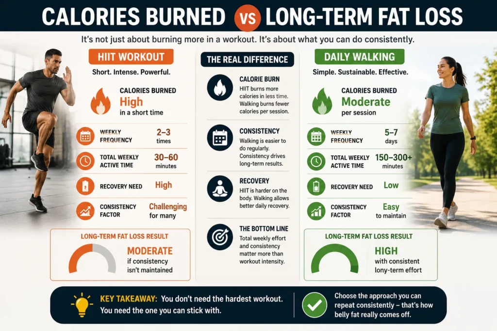 Comparison of HIIT calorie burn and long-term cardio consistency for fat loss