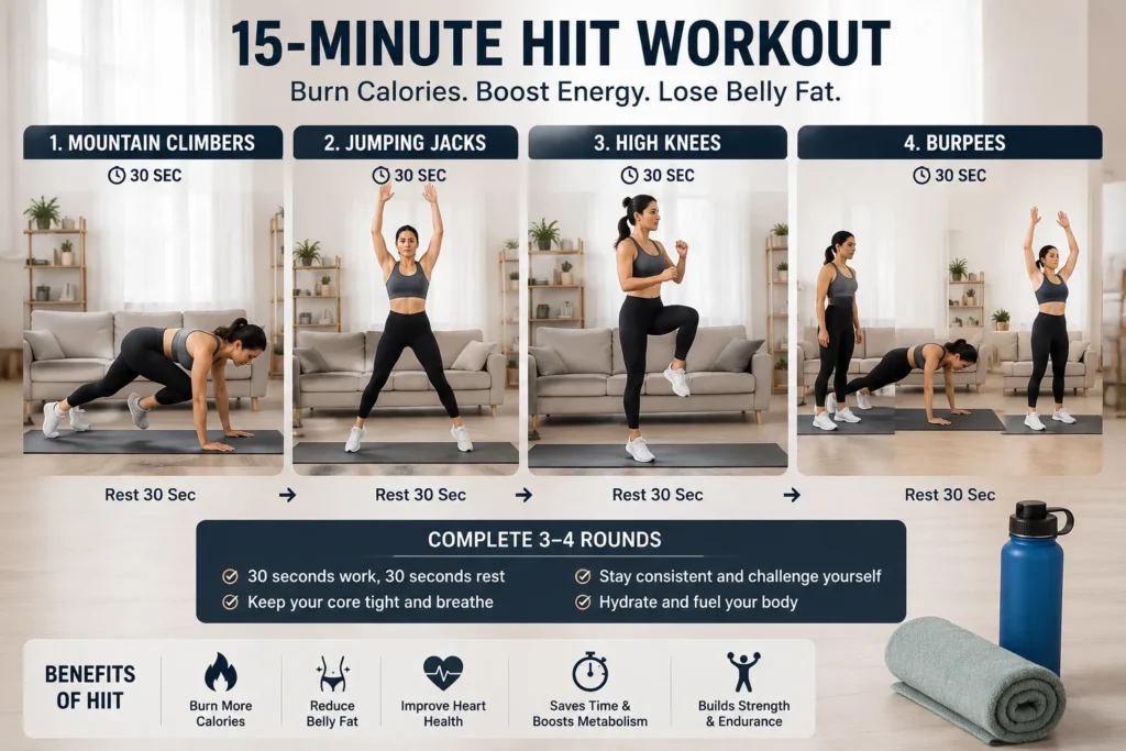 Beginner performing a HIIT workout for belly fat reduction
