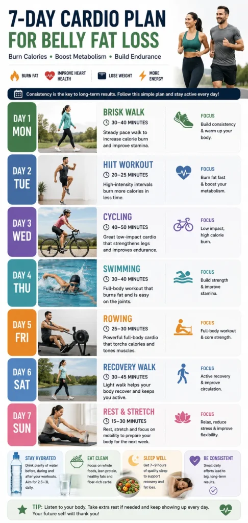 Weekly cardio workout plan for belly fat reduction