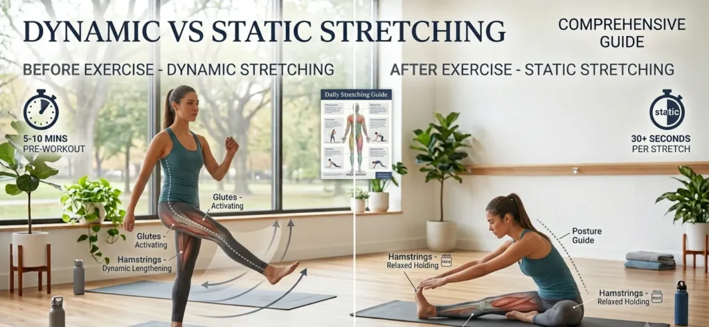 Head-to-toe sequence of a full-body stretching routine.