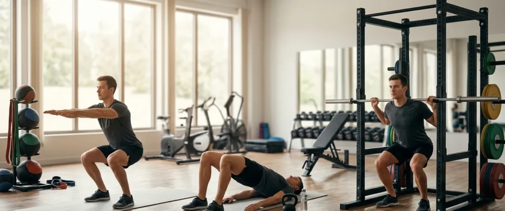 Athlete performing warm-up exercises before lifting weights.