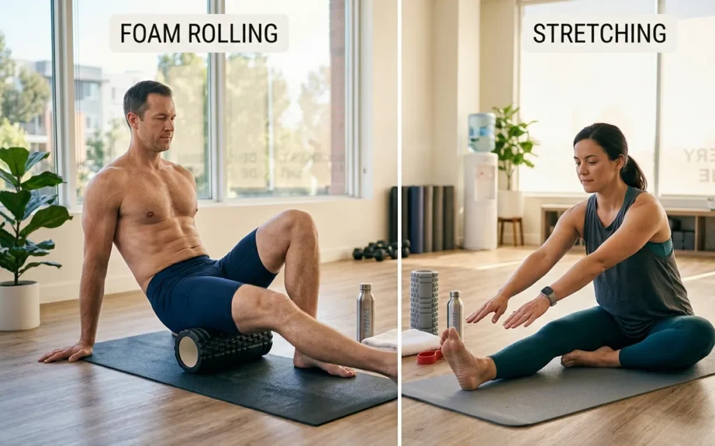 Comparison between foam rolling and stretching for relieving sore muscles.