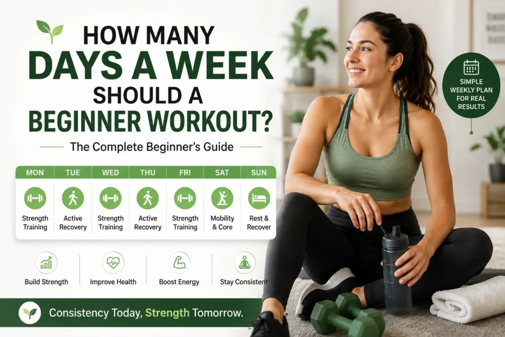 How Many Days a Week Should a Beginner Workout? Beginner following a simple weekly workout routine at home with a realistic fitness schedule