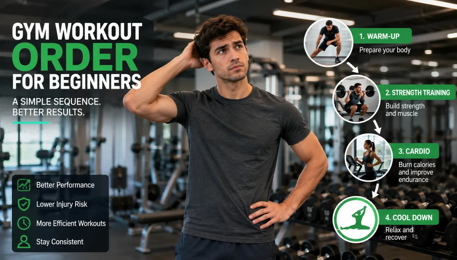 Beginner warming up on treadmill before workout in gym