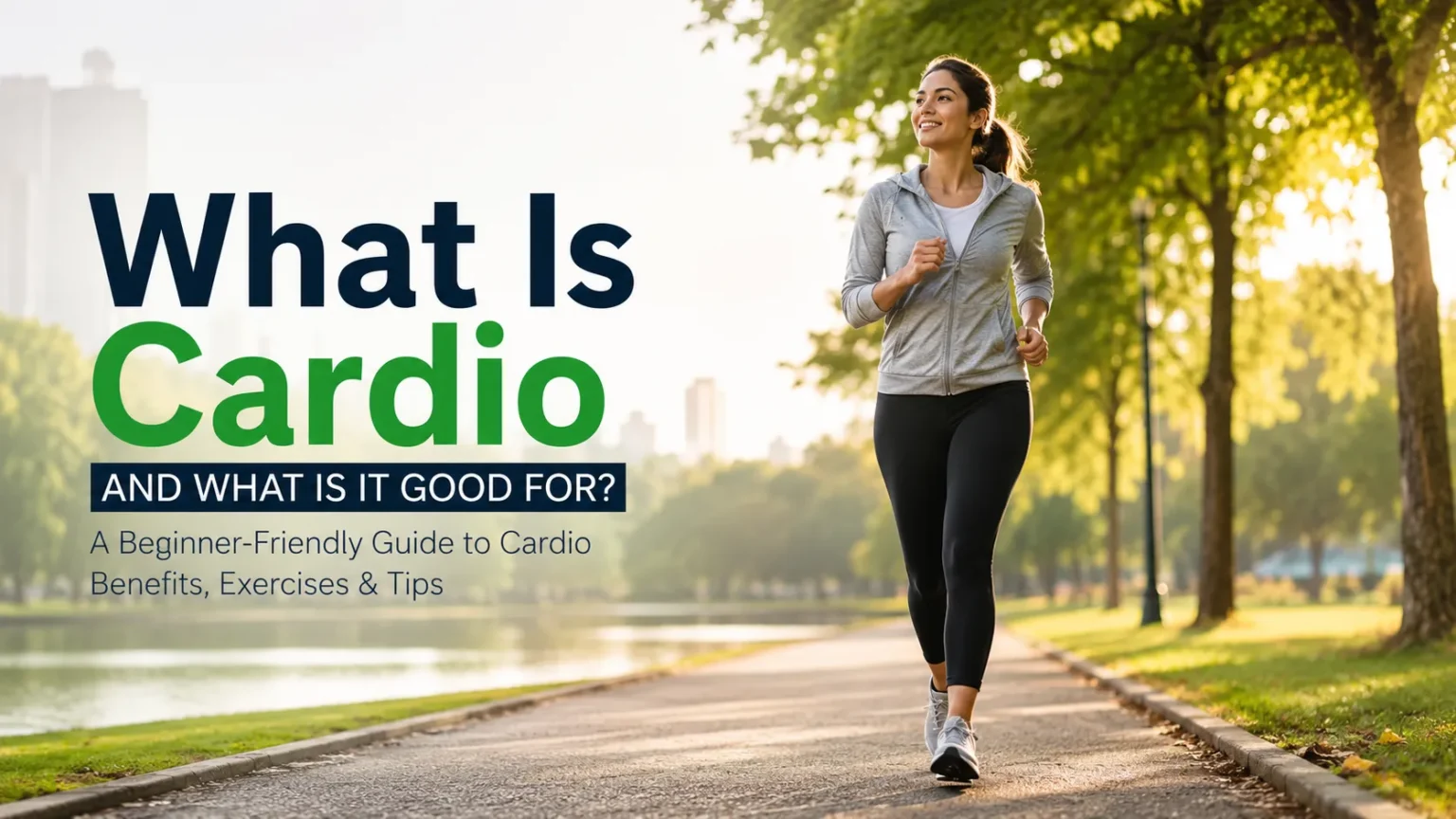 Beginner doing light cardio exercise outdoors for heart health and fitness