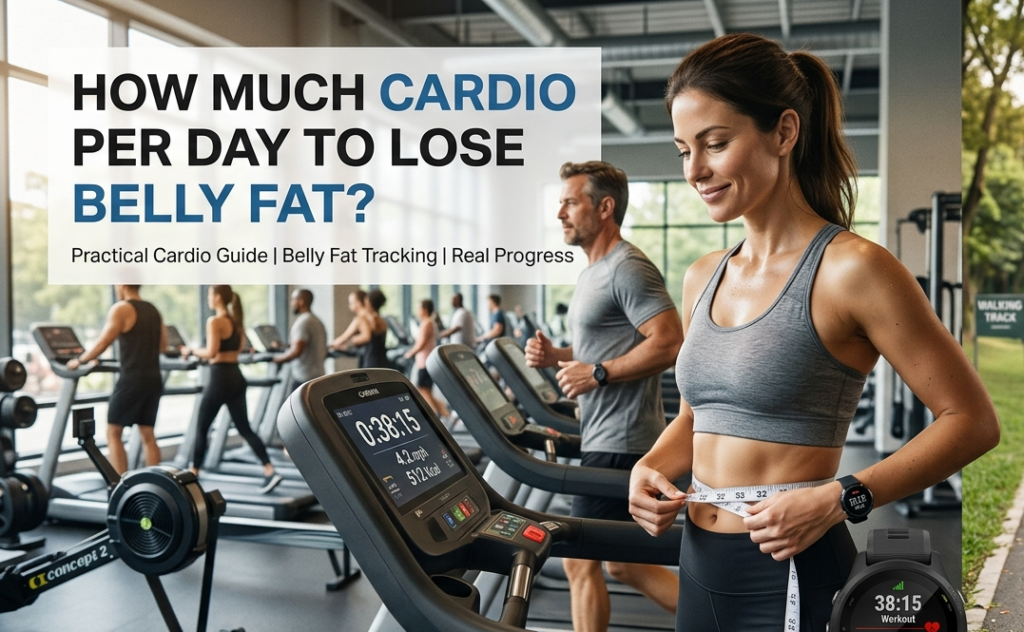 Adults tracking cardio duration and waist measurements for belly fat loss