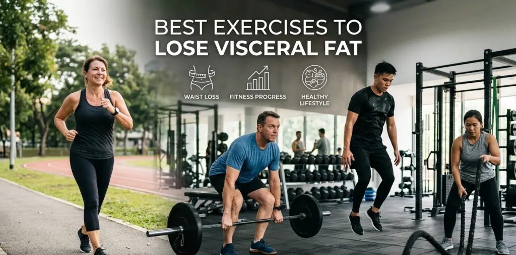Visceral Fat Exercises: 8 Best Workouts to Reduce Belly Fat Adults performing effective exercises to reduce visceral fat