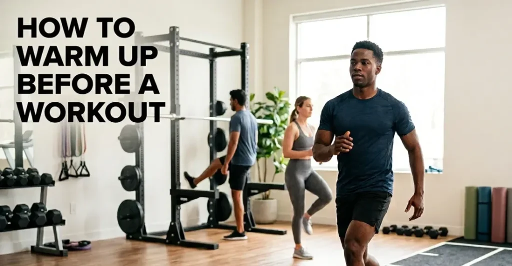 How to Warm Up Before a Workout: Step-by-Step Beginner Guide Two adults performing dynamic warm-up exercises before a workout in a modern gym.